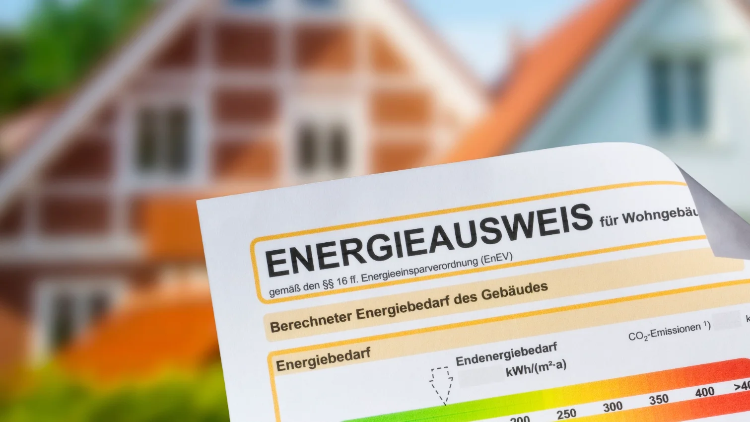 Nahaufnahme eines Energieausweises für Wohngebäude. Das Bild wird als Teaser auf der Themenwelt-Seite von GARANT Immobilien verwendet und führt zu Informationen über Energieeffizienzklassen von A bis G sowie Pflichten beim Verkauf oder bei der Vermietung von Immobilien.