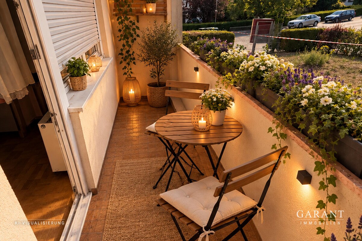 Gemütlicher Balkon im Abendlicht